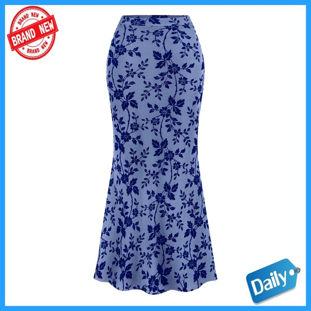 Floral Mesh Maxi Skirt High Waisted Elastic Mermaid Long Skirt